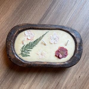 Handcrafted Floral Soy Candle in Wooden Tray